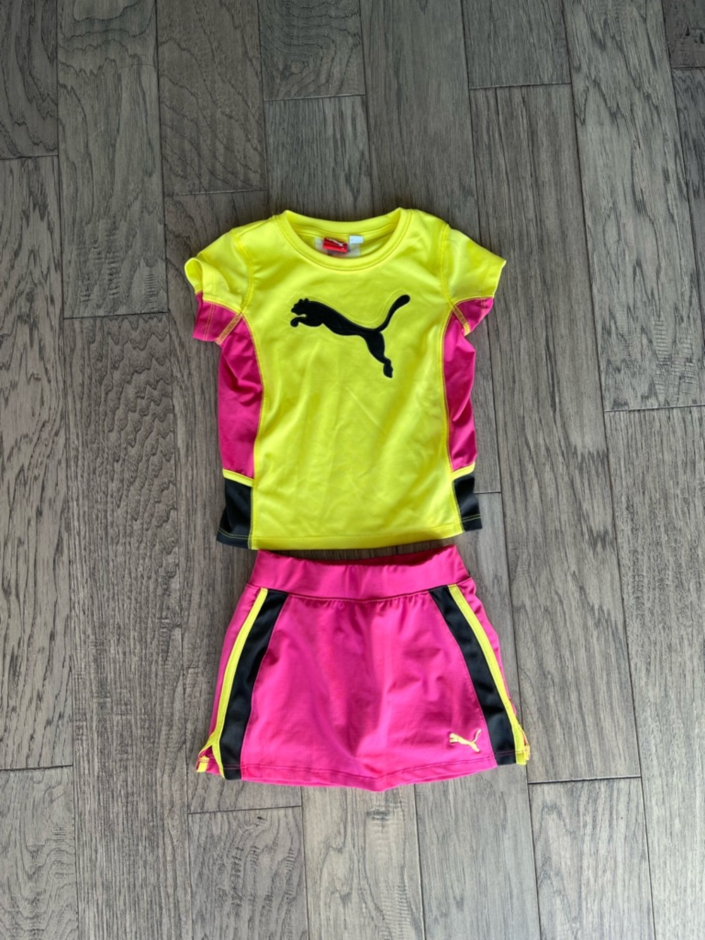 Puma Girls Skort Athletic Set Neon Yellow and Hot Pink 4t
